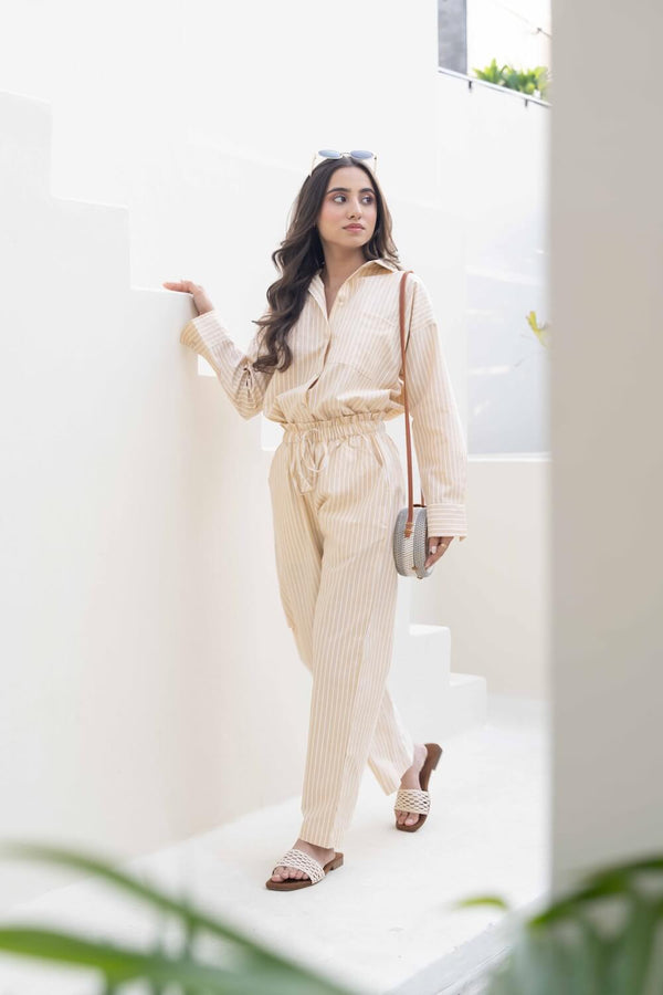 Brown Stripe Shirt Co-ord Set