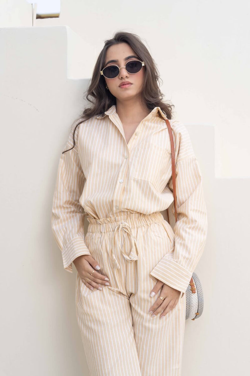 Brown Stripe Shirt Co-ord Set