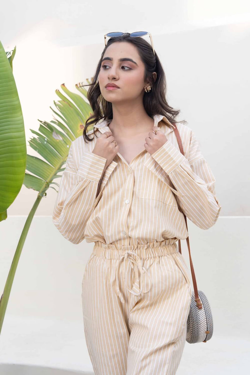 Brown Stripe Shirt Co-ord Set