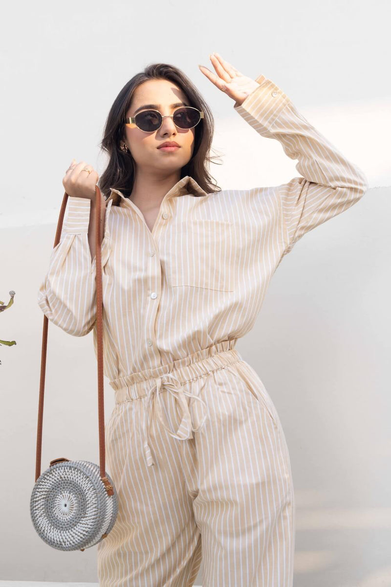 Brown Stripe Shirt Co-ord Set
