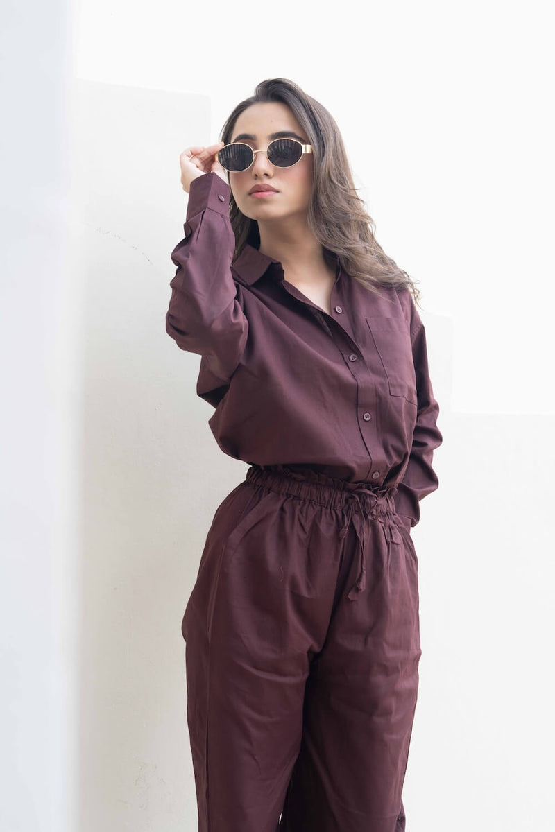 Chocolate Brown Shirt Co-ord Set