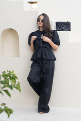 Noir Tie-Front Peplum Top