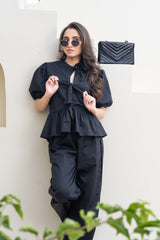 Noir Tie-Front Peplum Top