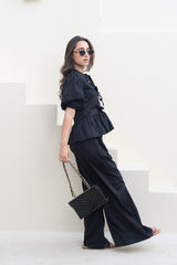 Noir Tie-Front Peplum Top