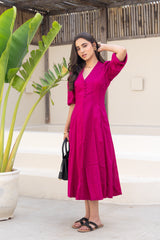 Berry Bloom Button-Front Midi Dress