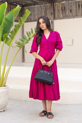 Berry Bloom Button-Front Midi Dress