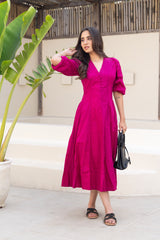Berry Bloom Button-Front Midi Dress
