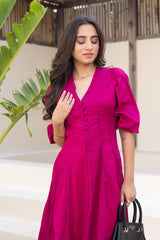 Berry Bloom Button-Front Midi Dress