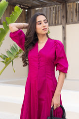 Berry Bloom Button-Front Midi Dress