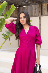 Berry Bloom Button-Front Midi Dress