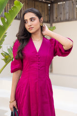 Berry Bloom Button-Front Midi Dress