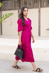 Berry Bloom Button-Front Midi Dress