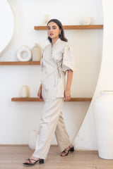 Sand Wrap-Style Top & Straight-Leg Pants Co-Ord Set