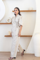 Sand Wrap-Style Top & Straight-Leg Pants Co-Ord Set