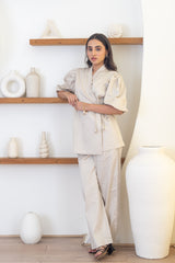 Sand Wrap-Style Top & Straight-Leg Pants Co-Ord Set