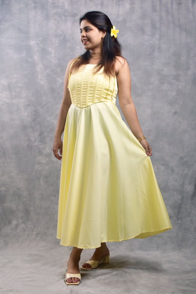 Butter Yellow Sleeveless Cotton Lycra Dress