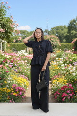 Noir Tie-Front Peplum Top