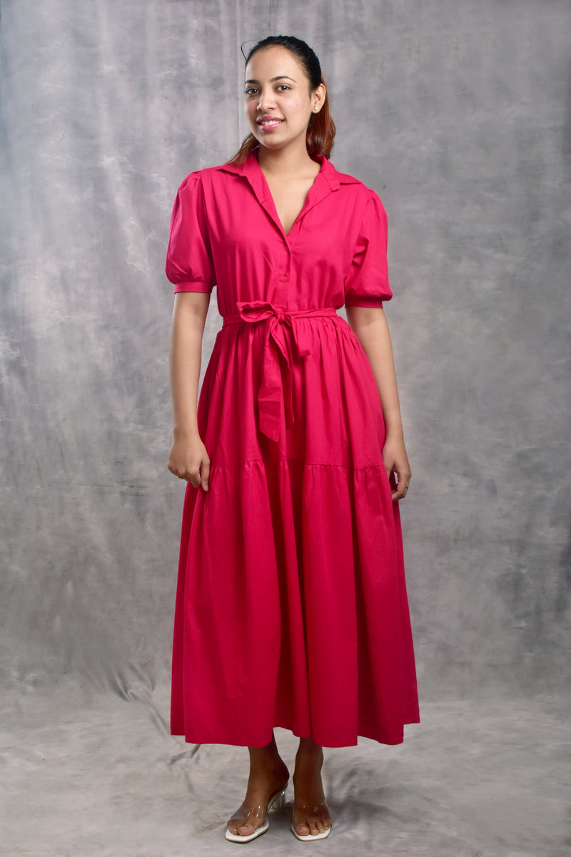 Pink Button-Down Maxi Dress