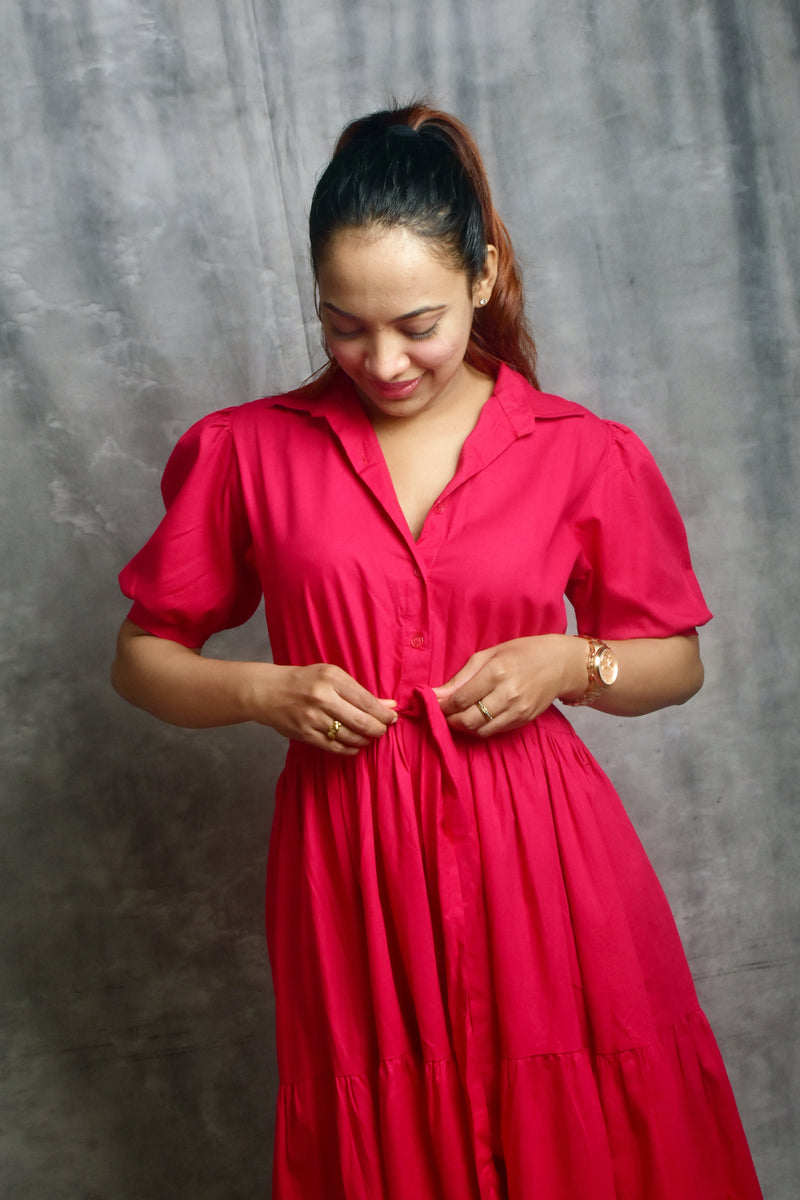 Pink Button-Down Maxi Dress