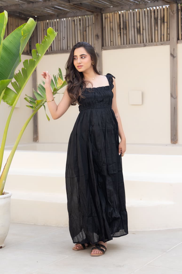 Black Twill Maxi Dress
